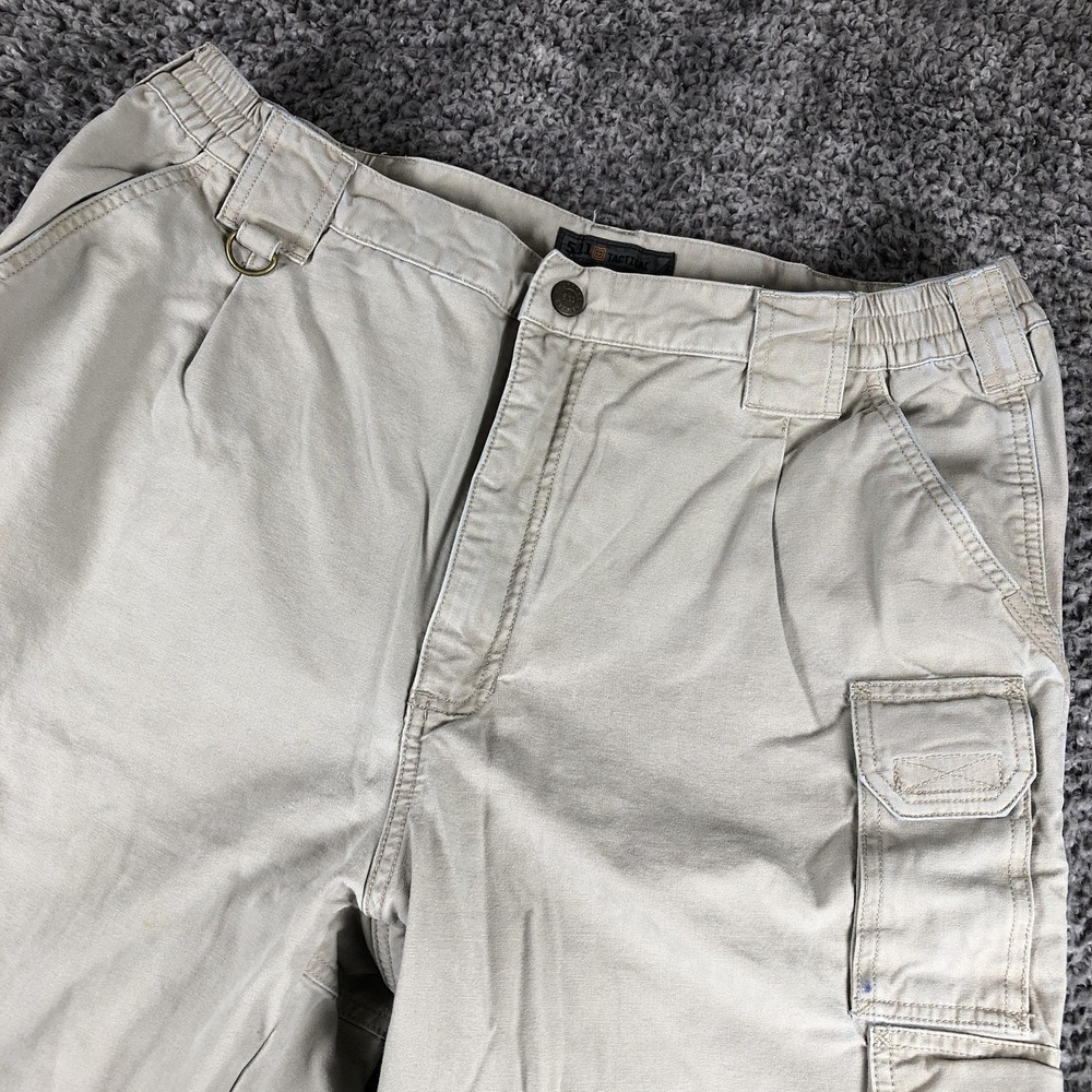 5.11 Tactical Cargo Pants Mens 36x30 Beige Canvas Elastic Waist Workwear Outdoor